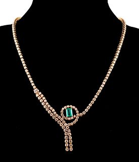 EMERALD, DIAMOND, AND 14K GOLD NECKLACE