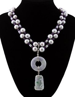 DIAMOND, PEARL, AMETHYST, JADE, AND GOLD NECKLACE