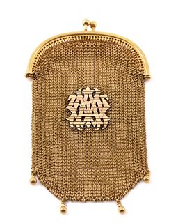 ANTIQUE SMALL 18K YELLOW GOLD MESH COIN PURSE