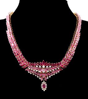 RUBY, DIAMOND, AND 14K YELLOW GOLD NECKLACE