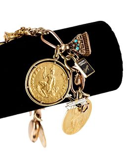 YELLOW & ROSE GOLD CHARM BRACELET W/ COINS