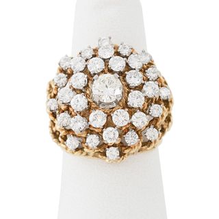 3CTW DIAMOND AND 14K YELLOW GOLD CLUSTER RING
