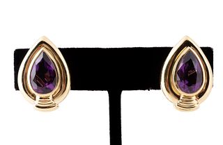 PAIR AMETHYST AND 18K YELLOW GOLD EARRINGS