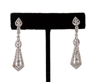 PAIR DIAMOND AND 14K WHITE GOLD DROP EARRINGS