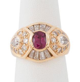 RUBY, DIAMOND AND 14K YELLOW GOLD RING