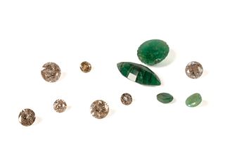 FOUR LOOSE EMERALDS AND SEVEN LOOSE DIAMONDS