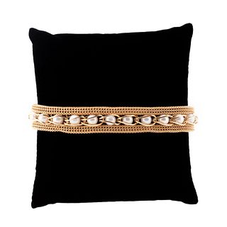 PEARL AND 14K YELLOW GOLD MESH BRACELET, 7"