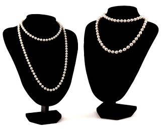 TWO CONTINUOUS CULTURED PEARL NECKLACES