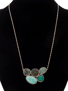 COLORED QUARTZ AND 14K YELLOW GOLD TABLET NECKLACE