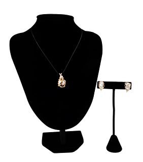MABE PEARL & 14K GOLD JEWELRY SET