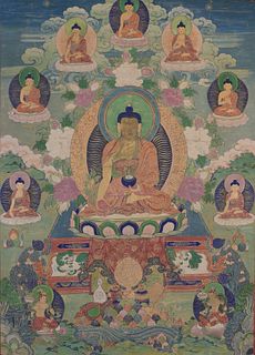 Antique Tibetan Thangka - 8 Buddhas