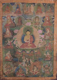 Antique Tibetan Thangka, Set of 16 Arhats