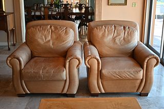 Pair of Custom Upholstered Leather Armchair