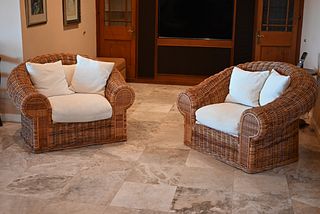 Pair of Whicker Club Chairs w/ Pillows