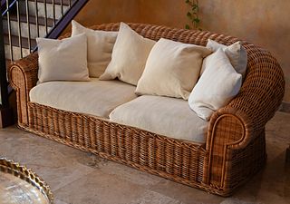 Whicker Couch w/ Custom Pillows & Cushions