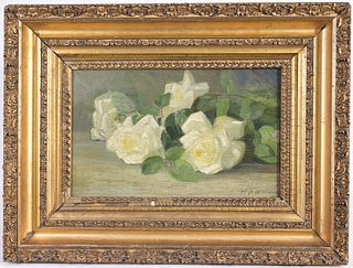 Signed, Still Life Painting of White Roses