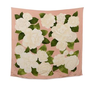 CHANEL PINK & WHITE 'CAMELLIA' FLORAL SCARF