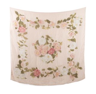 CHANEL BABY PINK CAMELLIA FLORAL CHIFFON SCARF