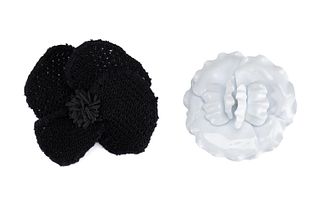 TWO CHANEL CAMELLIA FLOWER BROOCHES