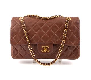 CHANEL CHOCOLATE QUILTED DOUBLE FLAP BAG, CA 1990