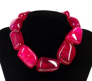 CHUNKY REBECCA COLLINS DYED FUSCHIA STONE NECKLACE
