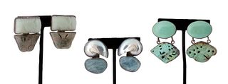3 PAIRS REBECCA COLLINS STERLING CLIP ON EARRINGS
