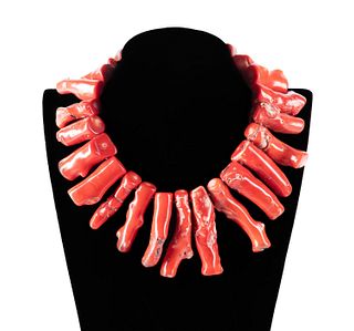 REBECCA COLLINS RED CORAL & STERLING NECKLACE