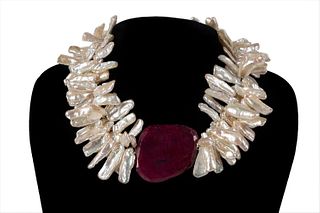 REBECCA COLLINS PEARL, SPINEL & STERLING NECKLACE