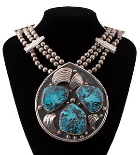 NAVAJO STERLING & TURQUOISE NECKLACE