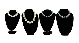 FOUR LARGE BEAD TURQUOISE & SERPENTINE NECKLACES