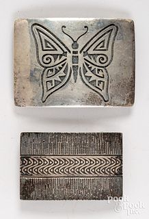 Two Native American Indian silver belt buckles