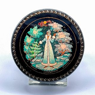 Palekh Snow Maiden Round Russian Black Lacquer Box