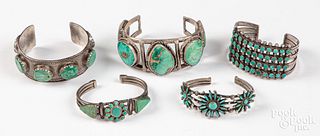 Five Native American Indian cuff bracelets