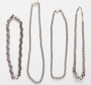 Four Mexican silver necklaces