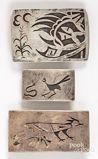 Three silver Native American Indian belt buckles