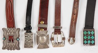 Five Native American Indian belts and buckles