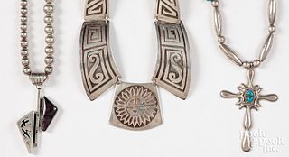 Three Native American Indian silver necklaces
