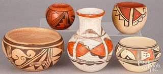 Five small Native American Indian pottery pieces