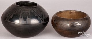 Two Pueblo Indian blackware pots