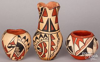 Three Jemez, Pueblo Indian pottery pieces