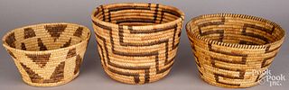 Three Pima Indian coiled baskets