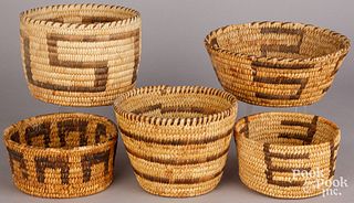 Five Pima Indian coiled baskets