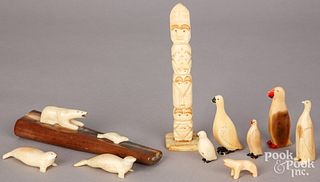 Group of Inuit miniature carved bone animals