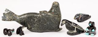 Inuit carved stone seal, etc.