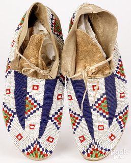 Cheyenne Indian fully beaded hide moccasins