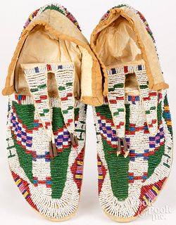 Pair of Sioux Indian fully beaded hide moccasins
