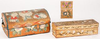 Three First Nations Indian bark boxes