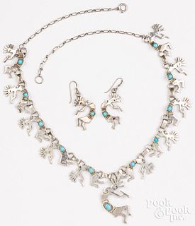 Sterling silver Kokopelli necklace, earrings