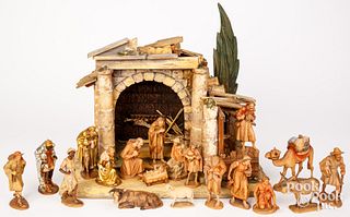 Anri carved creche, with nineteen figures, animals