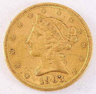 1903-S Liberty Head five dollar gold coin